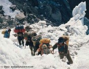 ascending the Drolubao ice fall