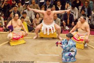 grand master Hakuho Sho performs Dohyo-iri