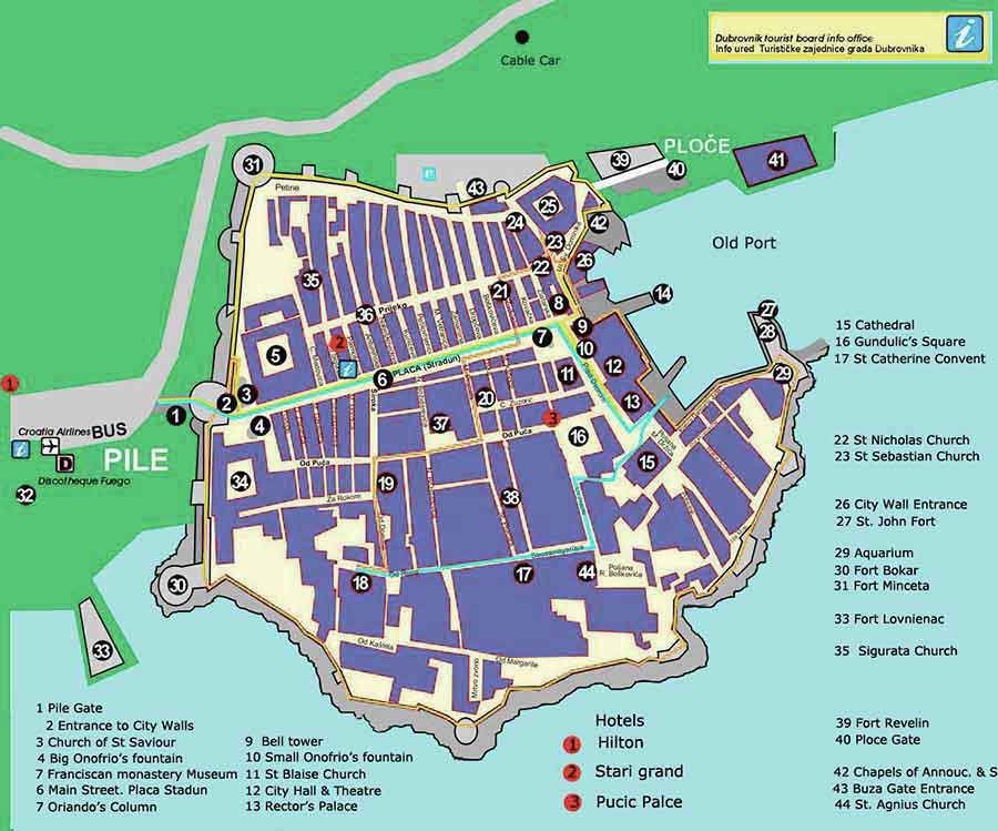 tourist map of dubrovnik old town