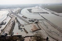 Construction of bridge Mont St Michel