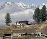 Bhutan dwellings and mountains, Paro