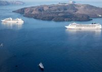 Seabourn Odessay on left Santorini