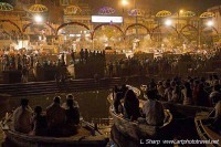 View of aarti from tourist boats varanasi india