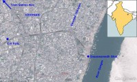 Varanasi Ghats location map. Google Earth